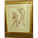 A signed limited edition print of athletic male figures by Tom Merrifield, signed bottom right and