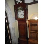 A 19th century eight-day long case clock, the mahogany case with inlaid detail and broken swan