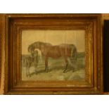 A 19th century coloured engraving after J.F Herring Senior showing a mare and foal in a landscape