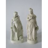 Two 19th century Parian ware figures of classical style female characters, one holding a floral
