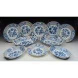 A collection of 19th century Meissen dessert wares with blue and white printed stylised floral