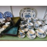 A collection of Masons Ironstone fruit basket pattern wares comprising: and oval meat plate, five