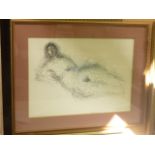 A pen and wash study of a reclining nude female figure, signed bottom right Broad and dated 19-12-77