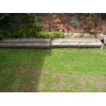 Four matching galvanised feeding troughs with five rung divisions 6ft long approximately