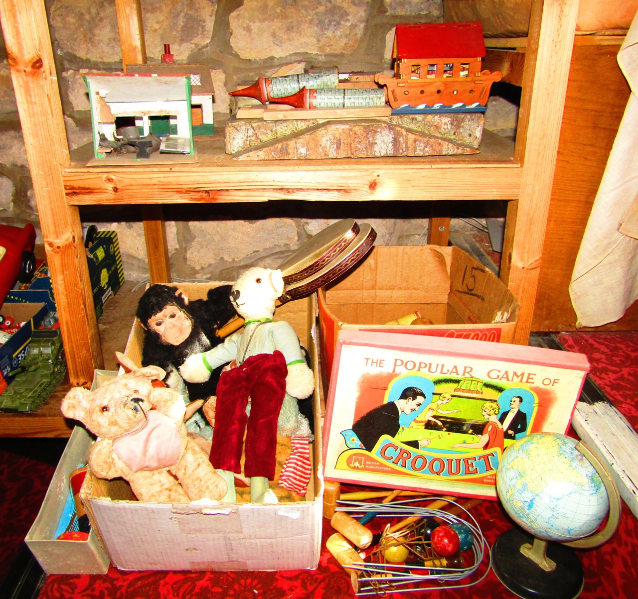 A collection of 20th century toys and effects to include a painted and papered breakdown model of