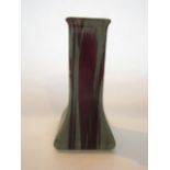 A Wescontree Ware vase of four sided tapering form with green and purple streaked glaze and with