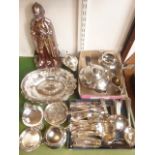 A quantity of silver plated wares to include a good quality electroplated dish of oval form with