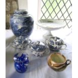 A large Booths blue and white printed British scenery pattern ovoid vase and cover with printed mark