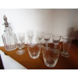 A selection of Georgian and later drinking glasses to include short wines with slice cut bowls and