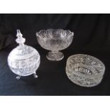 A heavy clear cut glass footed bowl with presentation script marked Manor House Golf Course,