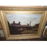 A large early 20th century oil painting on canvas in the manner of Sir George Clausen showing a