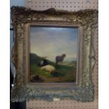 An early 19th century oil painting on panel attributed to Eugene Verboeckhoven and showing two sheep
