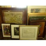 A collection of pictures and prints including an unusual 19th century coloured print- The Up and