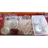 A mixed quantity of various clear cut glass drinking glasses to include wines, liqueur glasses,