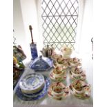 A quantity of 19th century Gaudy type tea wares with floral type detail including three cake plates,