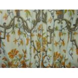 A pair of long crewel work lined curtains, with floral design, 229 cm approx. drop and width,