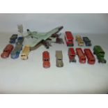 A box containing a selection of various die cast model vehicles to include numerous models by Dinky,