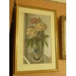 A pastel study, still life with blue and white oriental style vase of flowers and signed bottom