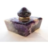 A Blue John inkwell, the base of lozenge form with domed cover, 12 cm