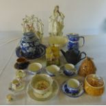 A quantity of mainly 19th century ceramics including a Staffordshire arbour group, a further