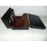 A good quality Victorian writing case clad in dark stained textured leather with a flush fitting