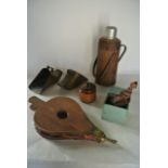 A miscellaneous collection to include a 19th century pair of brass coaching over-boots with