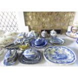 A quantity of 19th century blue and white printed ceramics, various patterns including a pair of