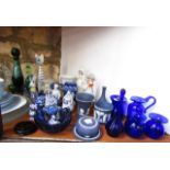 A collection of ceramics and glassware including a Jema Pottery striped cat and a similar dog,