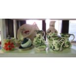 A collection of Mason Ironstone Green Chartreuse pattern wares comprising three graduated jugs of