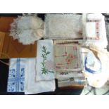 A quantity of good quality domestic linen, embroidery, etc to include tablecloths together with