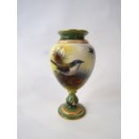 A Royal Worcester ivory ground vase of ovoid form with painted decoration of a Whitethroat on a