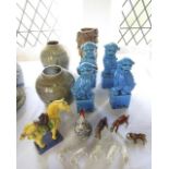 A collection of Oriental ceramics including two pairs of turquoise glazed dogs of Fo, two ginger