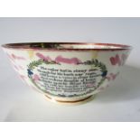 An early 19th century Sunderland lustre punch bowl with printed and filled decoration to the