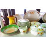 A quantity of Samford ware Art Deco dinner wares with orange and yellow painted floral decoration