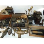 A miscellaneous collection to include cast brass and other antique tap fittings, cased and other