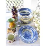 A collection of mainly 19th century ceramics, including an early 19th century blue and white