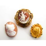 A Victorian style cameo swivel brooch, central carved relief of a maiden, the reverse with crystal