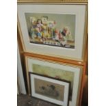 A signed coloured print after Deborah Jones showing a group of dolls and teddies signed bottom right
