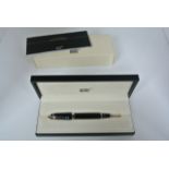 A Mont Blanc Hoheme Blue Platinum plated rollerball pen with original presentation box, warranty/