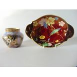 A Carlton ware Rouge Royale type dish of oval form with painted and gilded kingfisher and