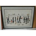 A signed limited edition coloured print after L S Lowry - Man Holding a Child, including various