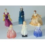 A collection of Royal Doulton figures comprising Masque HN2554, Loretta HN2337, Bedtime HN1978, Rose