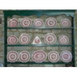 A collection of Masons Vista pattern pink printed dinner wares comprising a triangular shaped