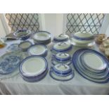 A quantity of Swinnertons dinner wares with blue and white printed border decoration comprising soup