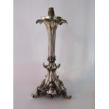 A good quality 19th century silver plated cast metal desk lamp (electrified), the central tapering