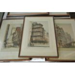 A set of five early 20th century coloured etchings by E Sharland, all showing Bristol street