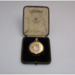 A cased 18ct gold half-hunter pocket watch, J.W. Benson, London, the white enamelled dial with black