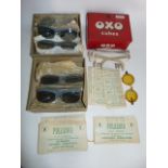 Oxo tins containing a collection of unusual collection of 3/D viewer spectacles, an Oxo tin