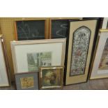 A collection of pictures and prints relating to cats including a coloured print after Louis Wain