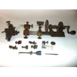 A Victorian watch makers lathe with various accessories